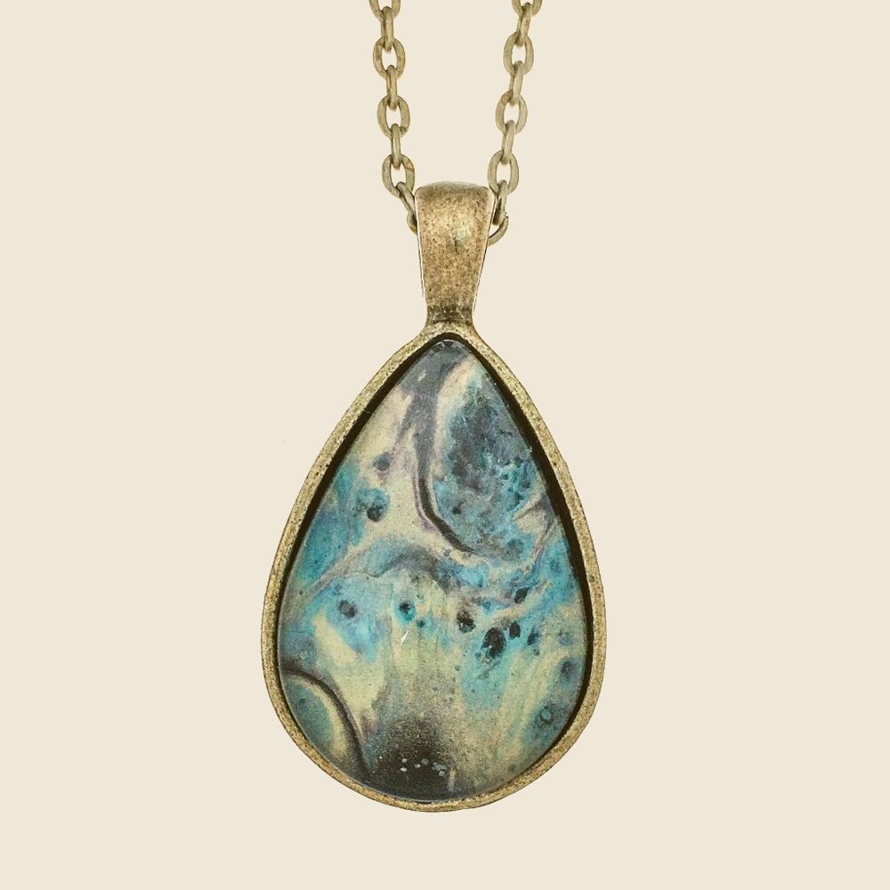 Fluid Art Pendant Turquois & Gold